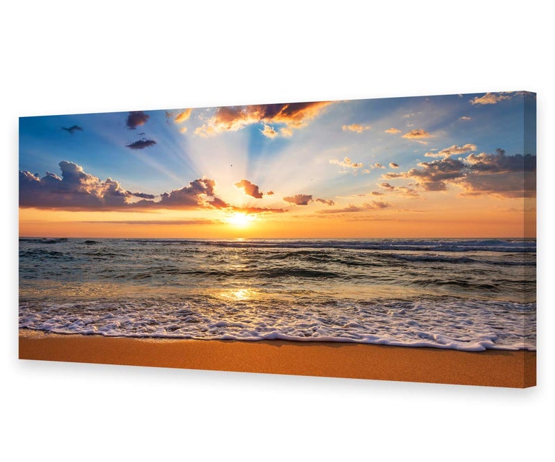 Muolunna BK1850 Wall Art Decor Large Canvas Print Picture Sunrise Ocean Beach Waves Scenery Modern Painting Artwork for Office Wall Decor Home Decoration Stretched and Framed Ready to Hang, 20x40inch - Image 1